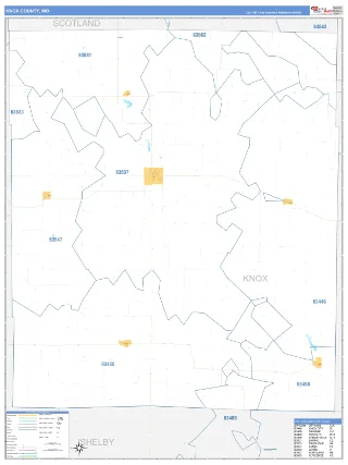 Knox County, MO Business Reference style ZIP Code wall map
