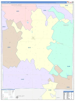 Knox County, MO ColorCast style ZIP Code wall map