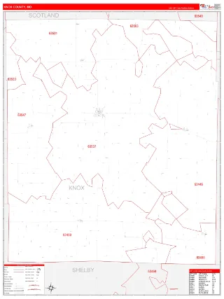 Knox County, MO RedLine style ZIP Code wall map