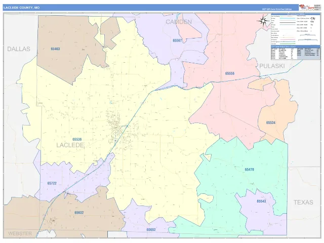 Laclede County, MO ZIP Code Wall Map, ColorCast style
