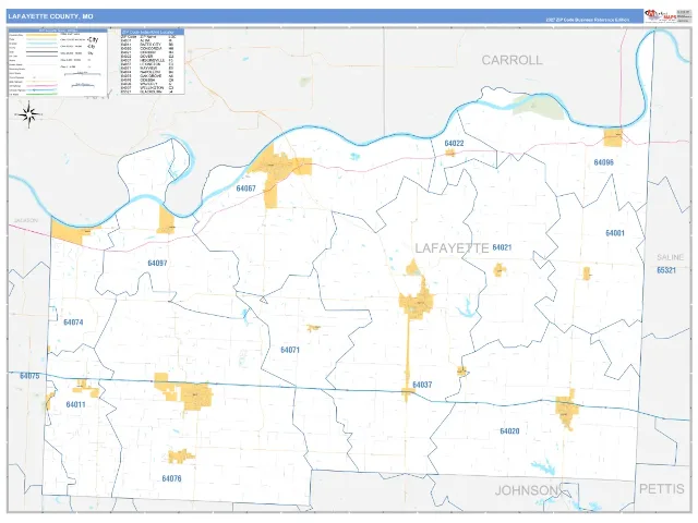 Lafayette County, MO ZIP Code Wall Map, Business Reference style