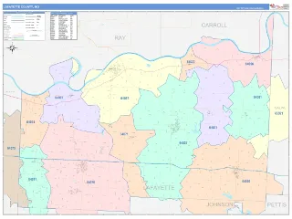 Lafayette County, MO ColorCast style ZIP Code wall map