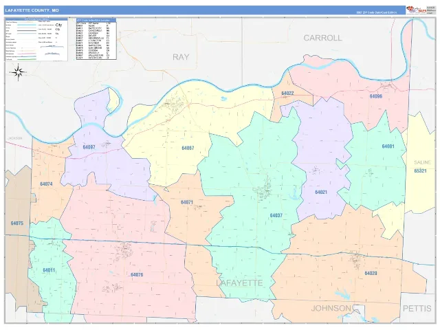 Lafayette County, MO ZIP Code Wall Map, ColorCast style