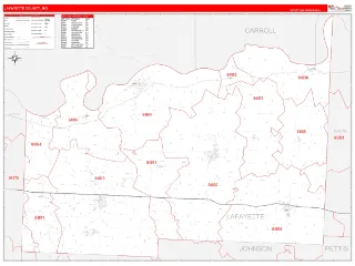 Lafayette County, MO RedLine style ZIP Code wall map