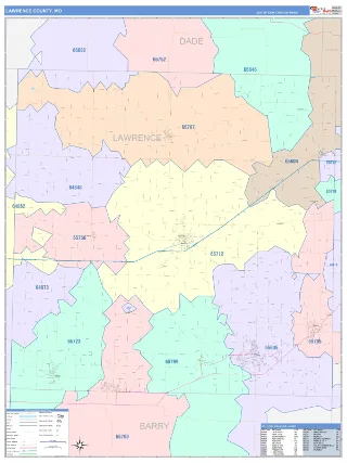 Lawrence County, MO ColorCast style ZIP Code wall map