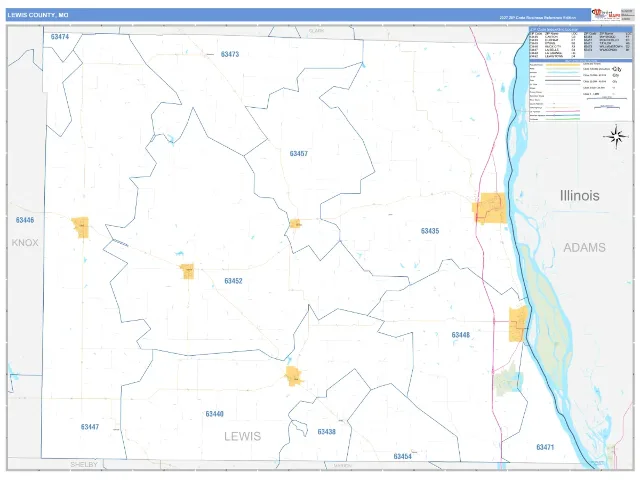 Lewis County, MO ZIP Code Wall Map, Business Reference style