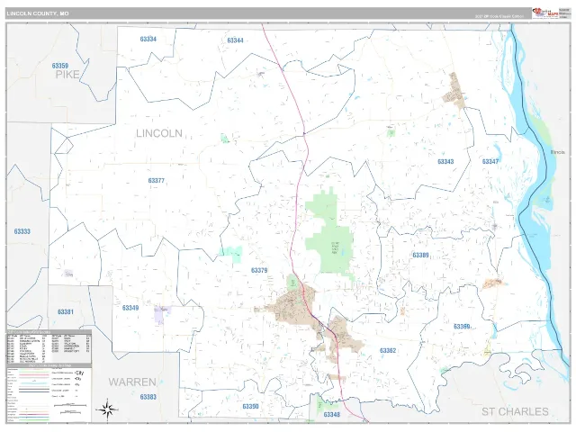 Lincoln County, MO ZIP Code Wall Map, Classic style
