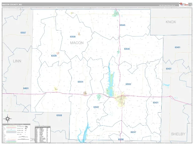 Macon County, MO ZIP Code Wall Map, Classic style