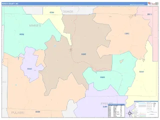 Maries County, MO ColorCast style ZIP Code wall map