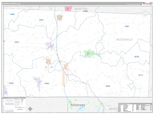 McDonald County, MO ZIP Code Wall Map, Classic style