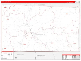 McDonald County, MO RedLine style ZIP Code wall map