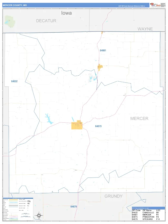 Mercer County, MO ZIP Code Wall Map, Business Reference style
