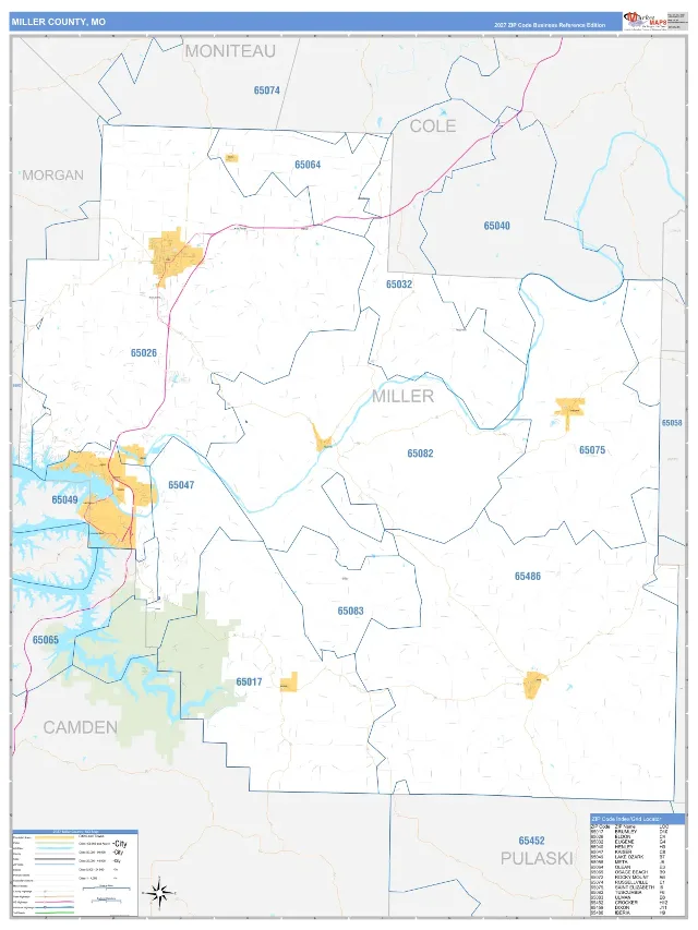 Miller County, MO ZIP Code Wall Map, Business Reference style