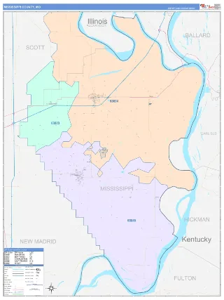 Mississippi County, MO ColorCast style ZIP Code wall map
