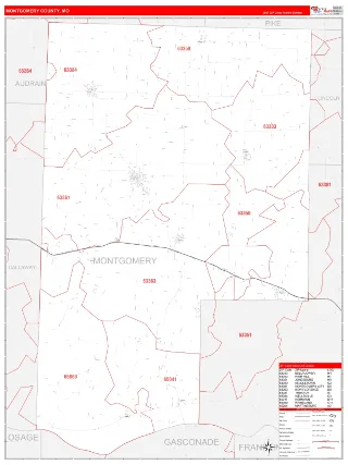 Montgomery County, MO RedLine style ZIP Code wall map