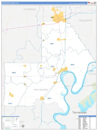 New Madrid County, MO Business Reference style ZIP Code wall map