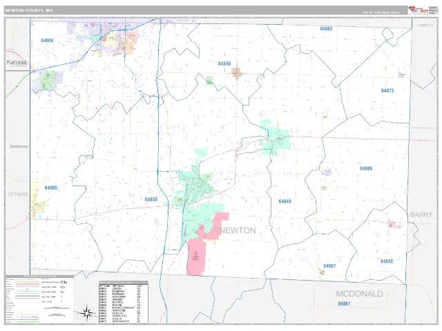Newton County, MO ZIP Code Wall Map, Classic style