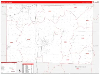 Newton County, MO RedLine style ZIP Code wall map