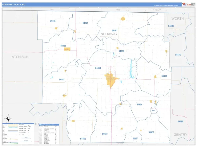 Nodaway County, MO ZIP Code Wall Map, Business Reference style