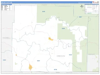 Oregon County, MO Business Reference style ZIP Code wall map