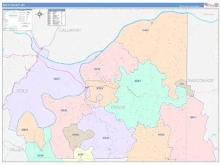 Osage County, MO ColorCast style ZIP Code wall map