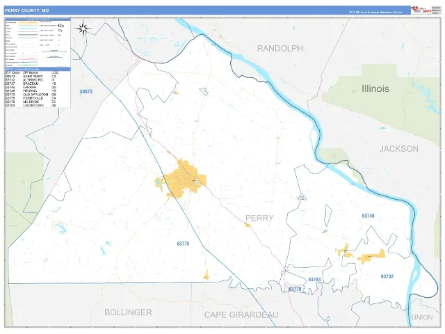 Perry County, MO ZIP Code Wall Map, Business Reference style