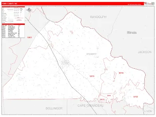 Perry County, MO RedLine style ZIP Code wall map