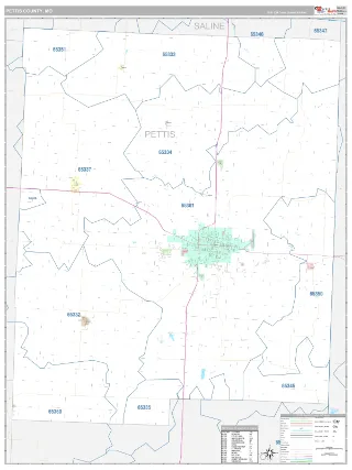 Pettis County, MO Classic style ZIP Code wall map