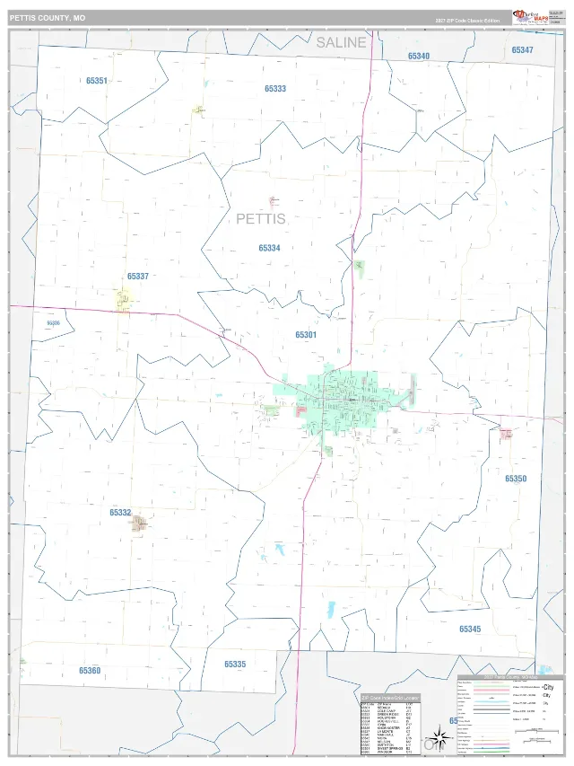 Pettis County, MO ZIP Code Wall Map, Classic style