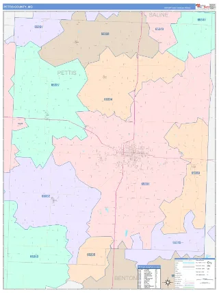 Pettis County, MO ColorCast style ZIP Code wall map