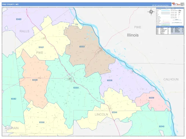 Pike County, MO ZIP Code Wall Map, ColorCast style