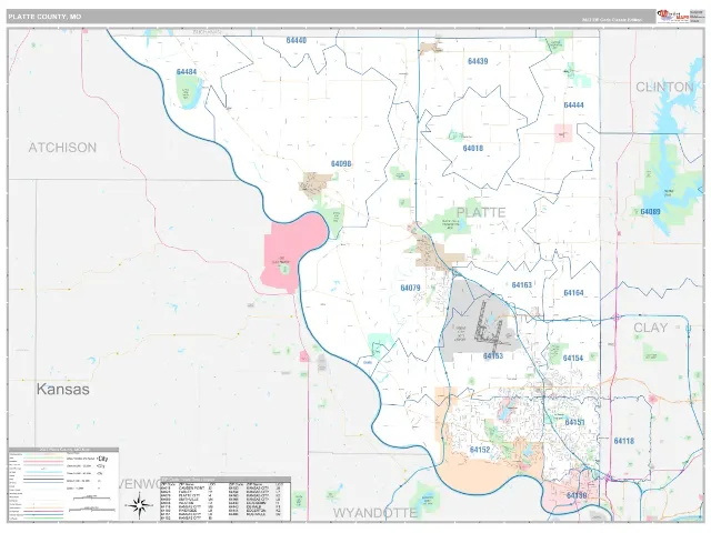 Platte County, MO ZIP Code Wall Map, Classic style