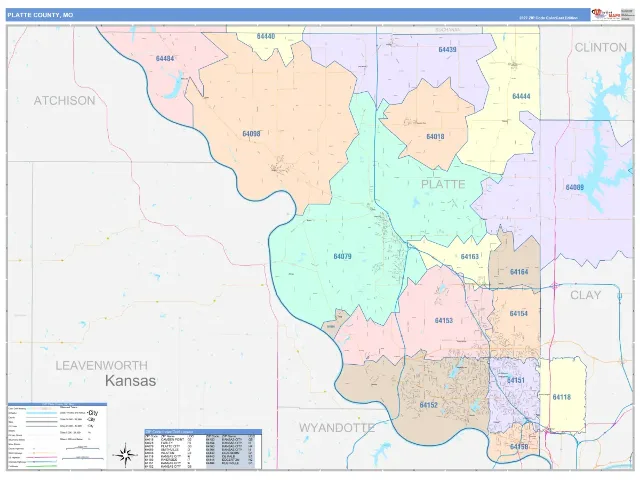 Platte County, MO ZIP Code Wall Map, ColorCast style