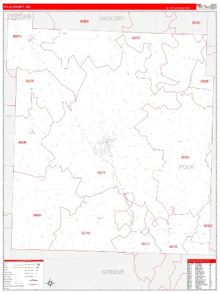 Polk County, MO RedLine style ZIP Code wall map