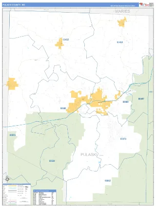 Pulaski County, MO Business Reference style ZIP Code wall map