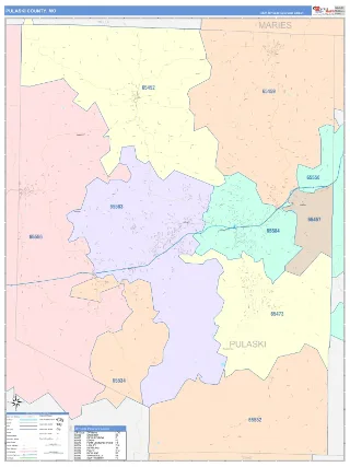 Pulaski County, MO ColorCast style ZIP Code wall map