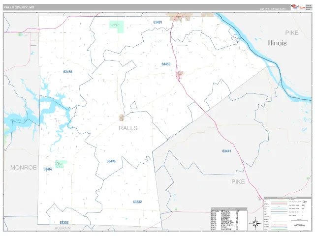 Ralls County, MO ZIP Code Wall Map, Classic style
