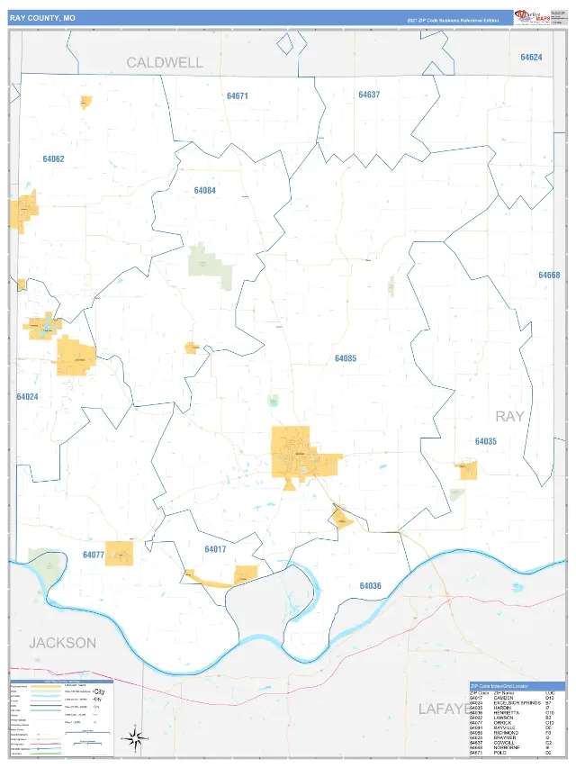 Ray County, MO ZIP Code Wall Map, Business Reference style