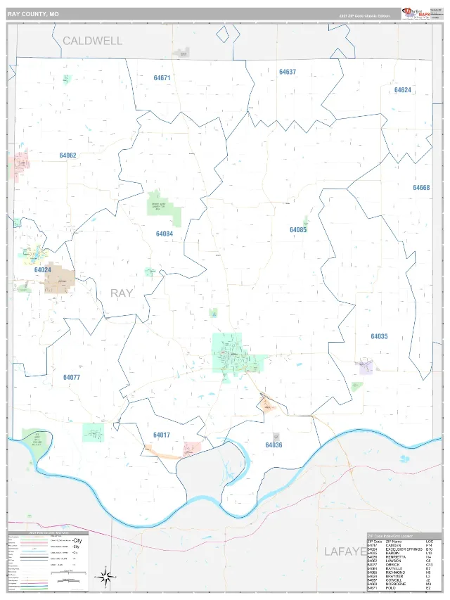 Ray County, MO ZIP Code Wall Map, Classic style