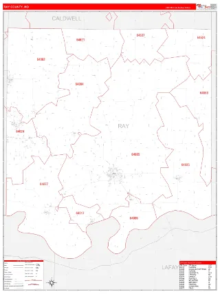 Ray County, MO RedLine style ZIP Code wall map