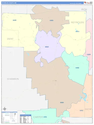 Reynolds County, MO ColorCast style ZIP Code wall map