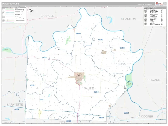 Saline County, MO ZIP Code Wall Map, Classic style