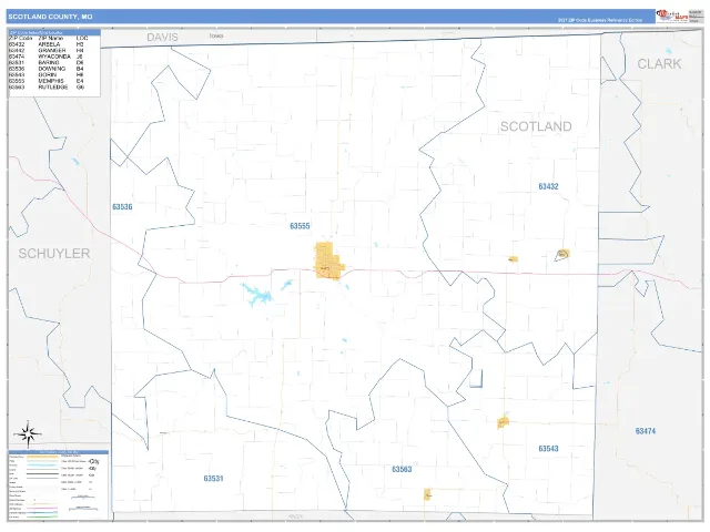 Scotland County, MO ZIP Code Wall Map, Business Reference style