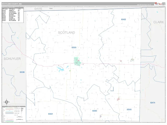 Scotland County, MO ZIP Code Wall Map, Classic style