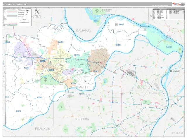 St. Charles County, MO ZIP Code Wall Map, Classic style