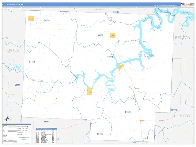 St. Clair County, MO ZIP Code Wall Map, Business Reference style
