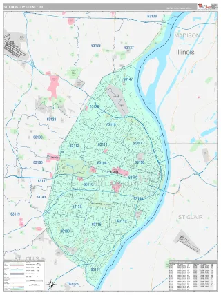 St. Louis City County, MO Classic style ZIP Code wall map