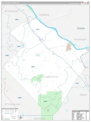 Ste. Genevieve County, MO Classic style ZIP Code wall map