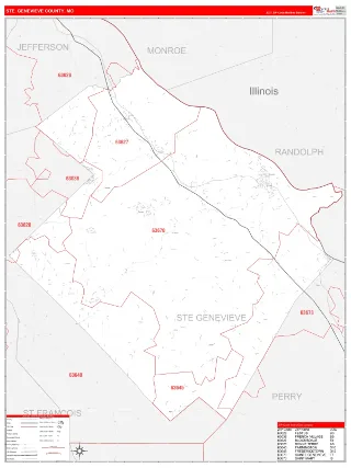 Ste. Genevieve County, MO RedLine style ZIP Code wall map