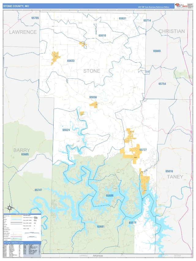 Stone County, MO ZIP Code Wall Map, Business Reference style
